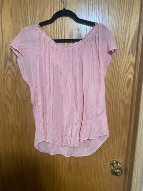 NWT LC Lauren Conrad Pink Pleat neck Flutter Sleeve Blouse
